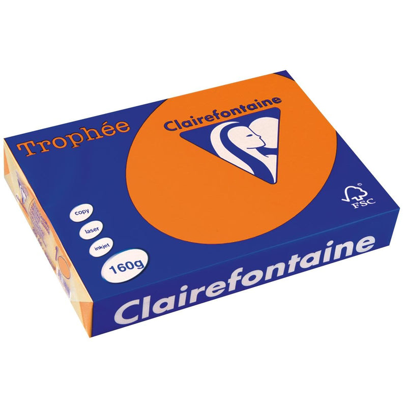 Clairefontaine - Trophée Intens, farbiges Papier, A4, 160 g, 250 Blatt, leuchtendes Orange