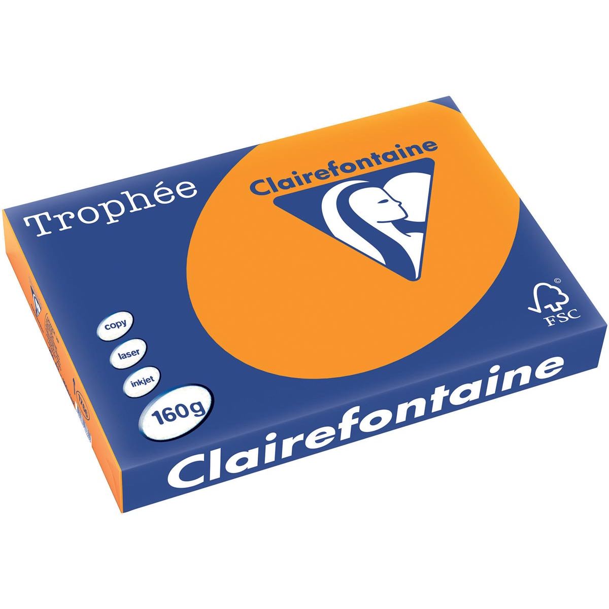 Clairefontaine - Trophée Intens, farbiges Papier, A3, 160 g, 250 Blatt, leuchtendes Orange