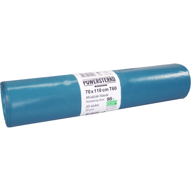 PowerSterko -  Afvalzak | Gerecycled LDPE | 70x110cm | T60 | blauw | 200 stuks