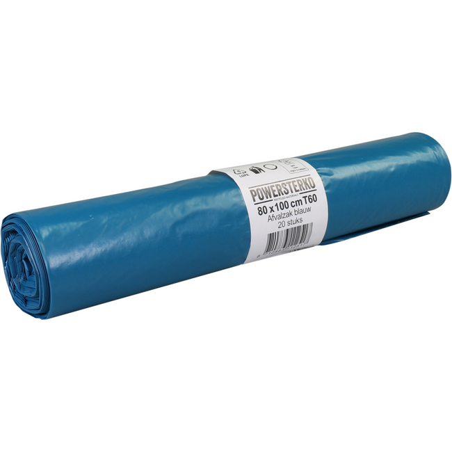 Powersterko - Abfallbeutel | Recyceltes LDPE | 80x100cm | T60 | Blau | 200 Stück