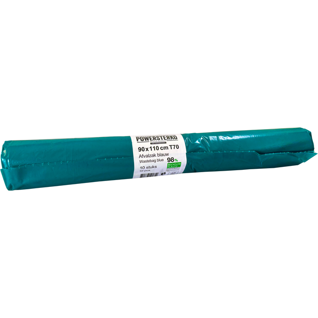 Powersterko - Abfallbeutel | Recyceltes LDPE | 90x110cm | T70 | Blau | 100 Stück