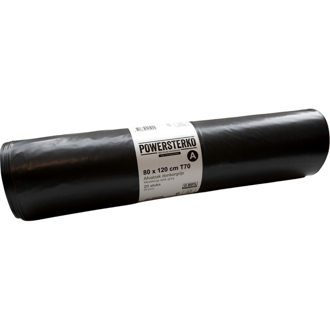 PowerSterko -  Afvalzak | Gerecycled LDPE | 80x120cm | T70 | grijs | 200 stuks