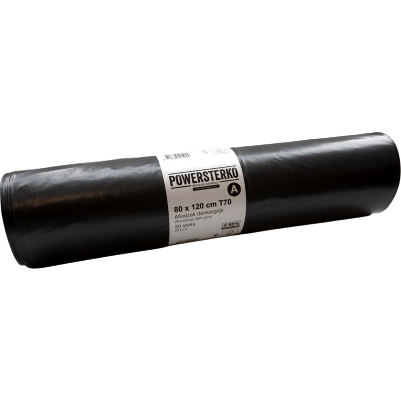 PowerSterko -  Afvalzak | Gerecycled LDPE | 80x120cm | T70 | grijs | 200 stuks