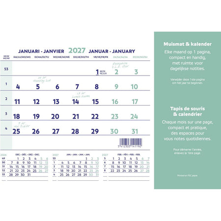 Brepols – Mauspad-Kalender, ft 23X18 cm, Niederländisch-Französisch, 2026