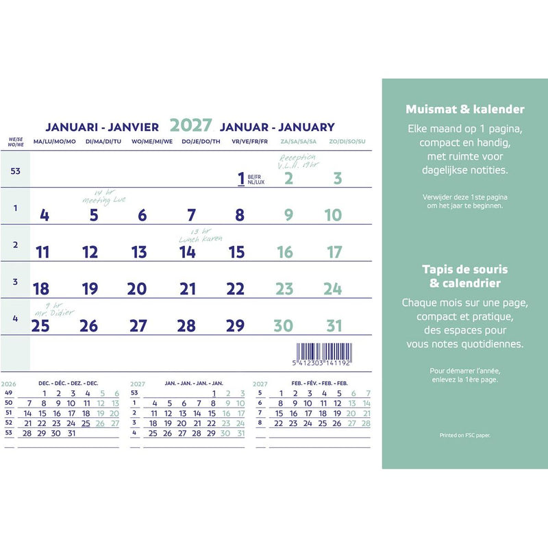 Brepols – Mauspad-Kalender, ft 23X18 cm, Niederländisch-Französisch, 2026