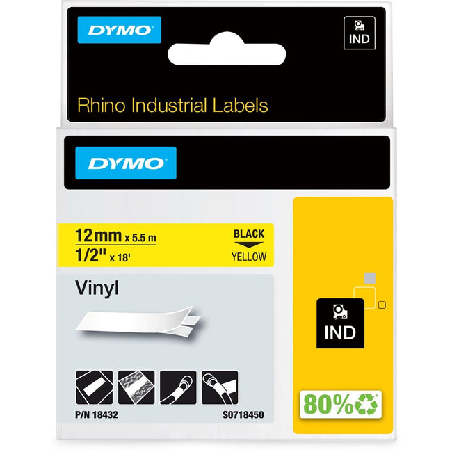 Dymo – Labele Rhino Industrie-Vinyl, 12 mm, Schwarz auf Gelb