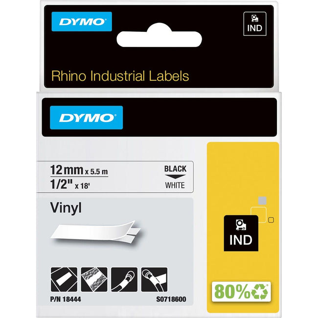 Dymo - Labele Rhino Industrie-Vinyl 12 mm schwarz auf weiß