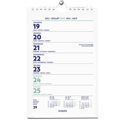 Brepols - Wire-O Wall-Wochenkalender, 4 Sprachen, 2026