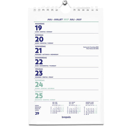 Brepols - Wire-O Wall-Wochenkalender, 4 Sprachen, 2026