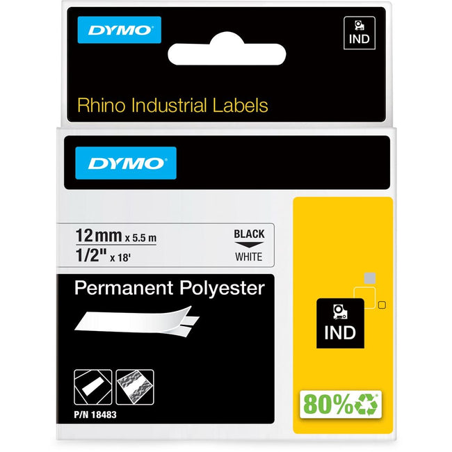 Dymo - Labele Rhino Industriepolyester 12 mm schwarz auf weiß