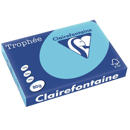 Clairefontaine - Trophée tel, farbiges Papier, A3, 80 g, 500 Blatt, leuchtend blau