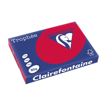 Clairefontaine - Trophée Intens, farbiges Papier, A3, 80 g, 500 Blatt, Kirschrot