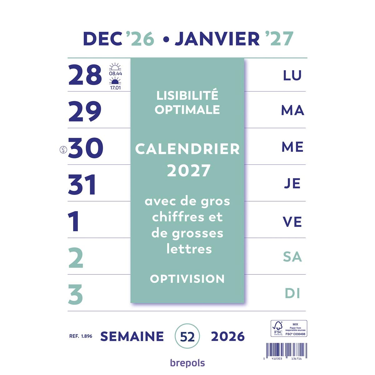 Brepols - Optivision Wall-Wochenkalender, Französisch, 2026