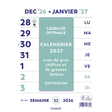 Brepols - Optivision Wall-Wochenkalender, Französisch, 2026