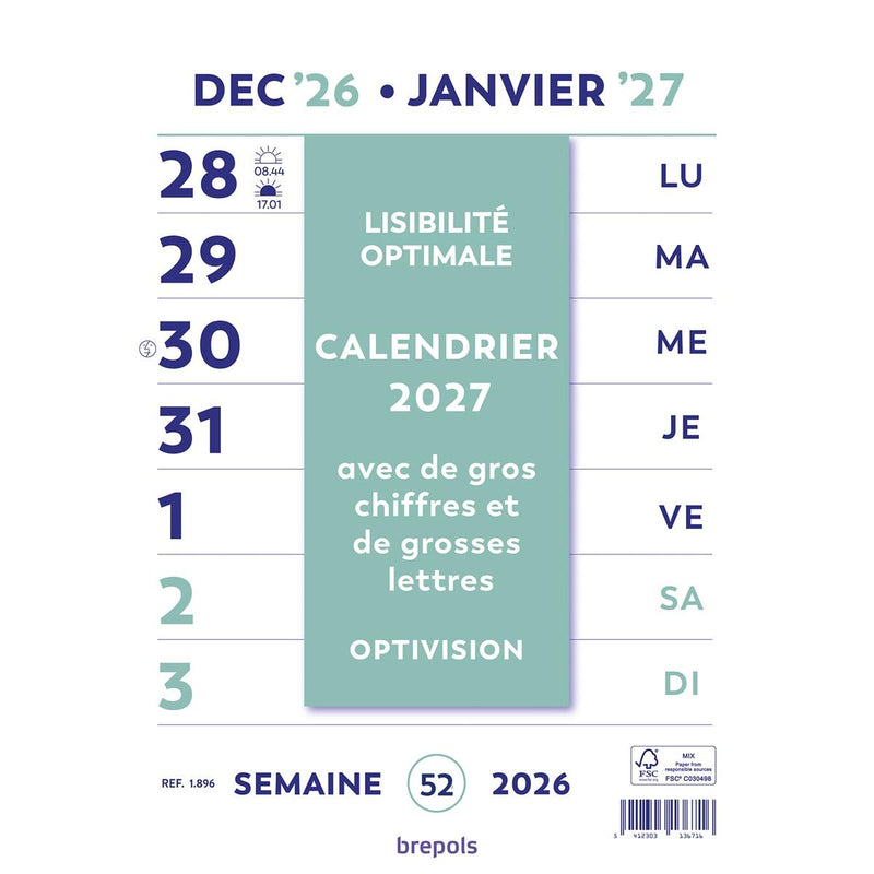 Brepols - Optivision Wall-Wochenkalender, Französisch, 2026