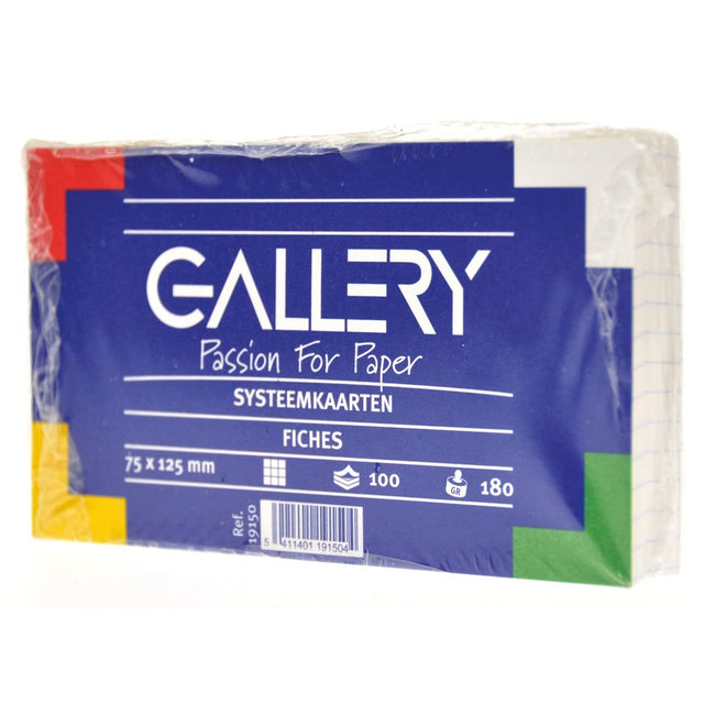 Galerie – weiße Karteikarten, ft 7,5 x 12,5 cm, kariert 5 mm, Packung mit 100 Stück