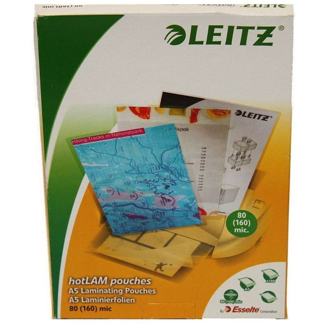 Leitz - Eva-Laminierfolie ft A5, 160 Mikron (2 x 80 Mikron), Packung mit 100 Stück