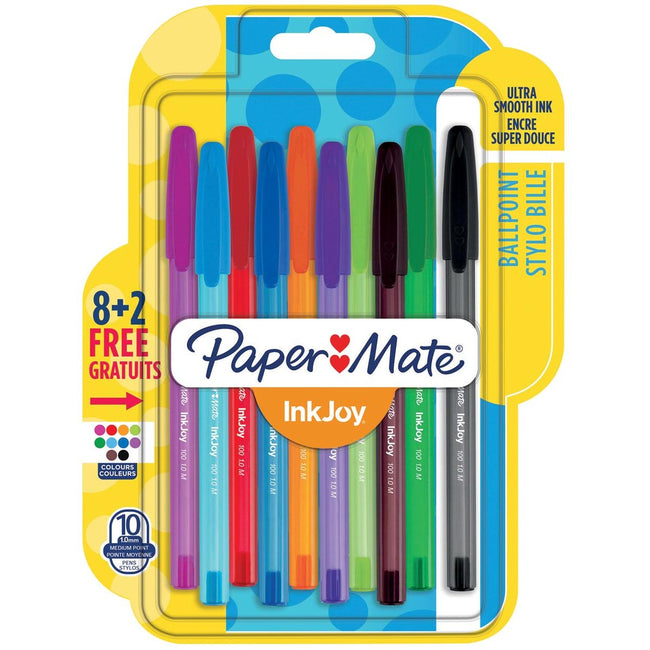 Paper Mate - Kugelschreiber InkJoy 100 mit Kappe, Blister 8 + 2 gratis