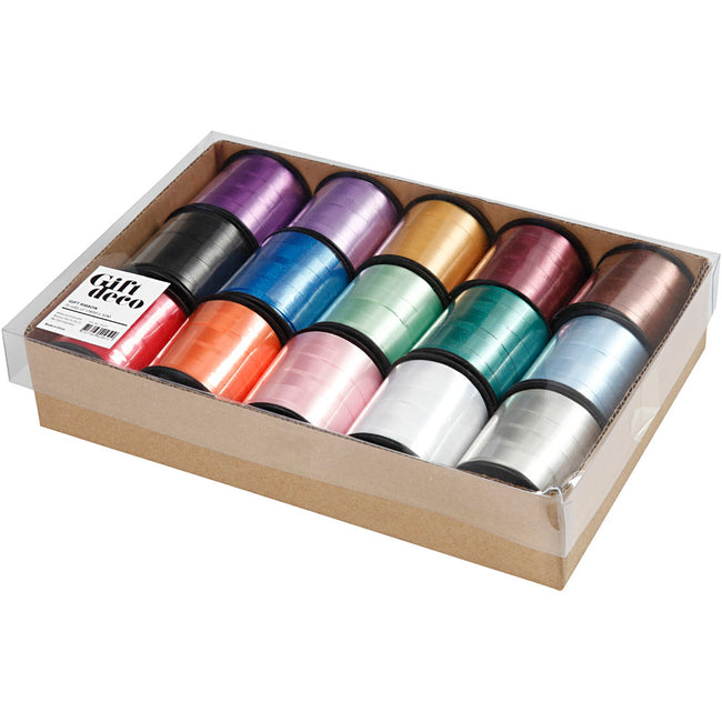 Creotime - Kräuselband Creativ Company 50 Meter x 10 mm Box mit 15 Farben