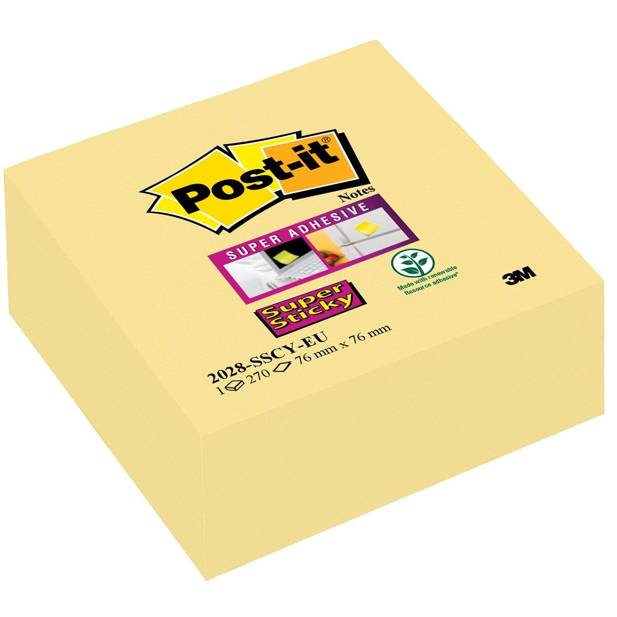 Post-it – Super Sticky Notes Würfel, 270 Blatt, 76 x 76 mm, gelb