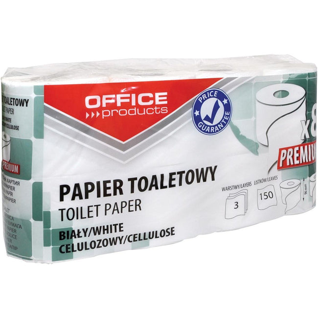 OFFICE - Produkte Toilettenpapier, 3-lagig, 150 Blatt, weiß, Packung mit 8 Rollen