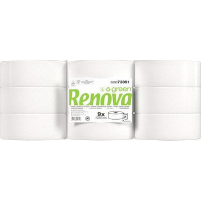 Renova - Grünes Toilettenpapier, 2-lagig, 250 Meter, Packung mit 9 Rollen