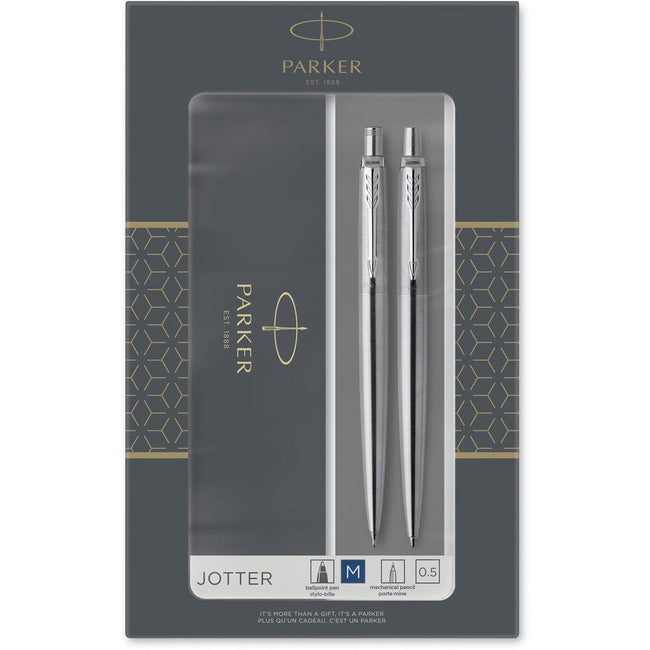 Parker - Kugelschreiber und Druckbleistift Jotter Edelstahl CT mittel 2 Stück