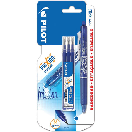 Pilot - Gelroller Frixion Ball Clicker, Blister mit 4 Stück (1 Gelroller + 3 Nachfüllungen), blau