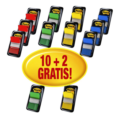 Post-it – Karteireiter 680 25,4 x 43,2 mm, 10+2 gratis sortiert, 50 Tabs pro Spender