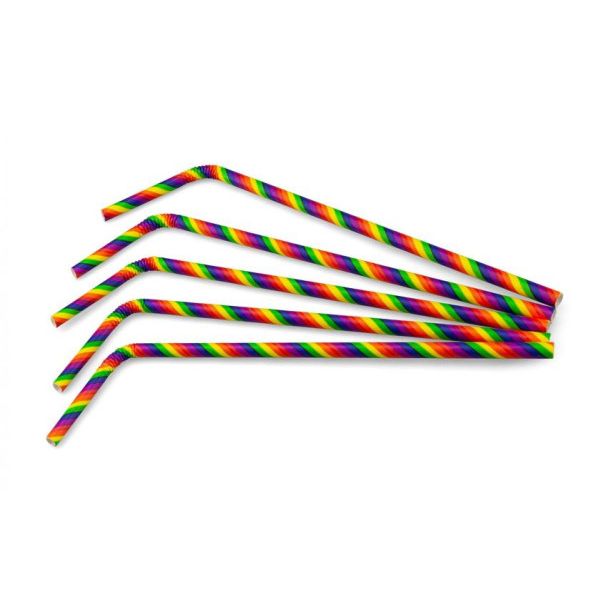 gebogenes Trinkhalmpapier Regenbogen ø6mm x 240mm 200 Stück
