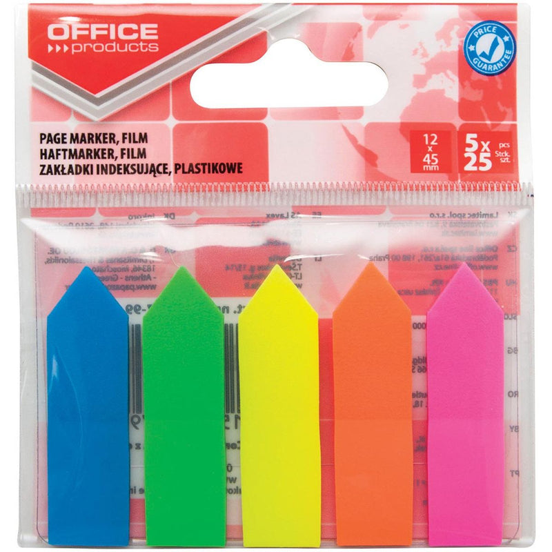 OFFICE products -   index pijltjes, 12 x 45 mm, ophangzakje van 5 x 25 tabs, geassorteerde kleuren