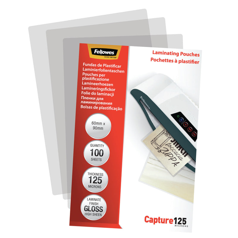 Fellowes - Laminierfolie Capture125 ft 60 x 90 mm, 250 Mikron (2 x 125 Mikron), 100er-Packung