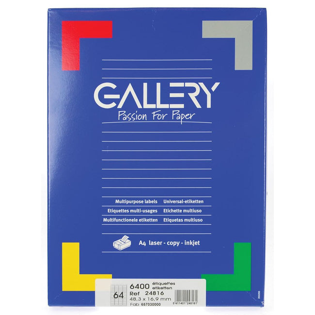 Galerie – weiße Etiketten, 48,3 x 16,9 mm (B x H), runde Ecken, Box mit 6.400 Etiketten