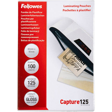Fellowes - Laminierfolie Capture125 ft 65 x 95 mm, 250 Mikron (2 x 125 Mikron), 100er-Packung