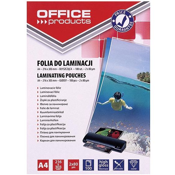Office Products - Laminierfolie ft A4, 160 Mikron (2 x 80 Mikron), Packung mit 100 Stück