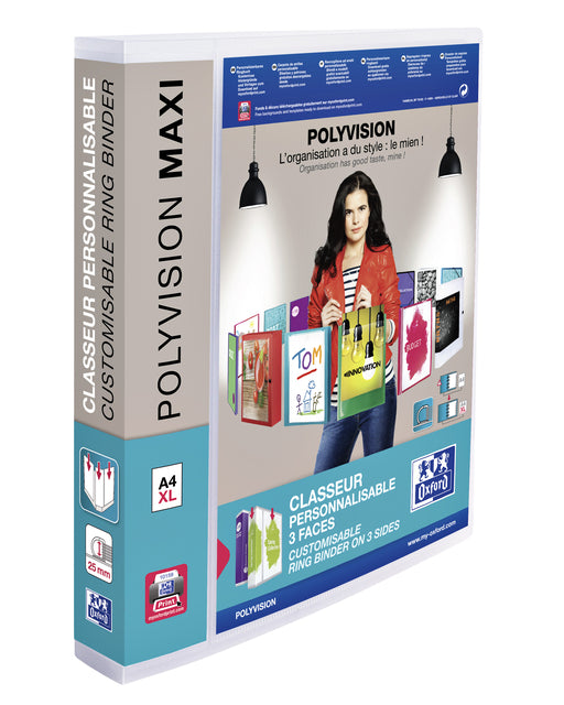 Bande de présentation Oxford Polyvision Maxi A4 XL 4 rings D-Mech 25 mm Transparent | 10 morceaux