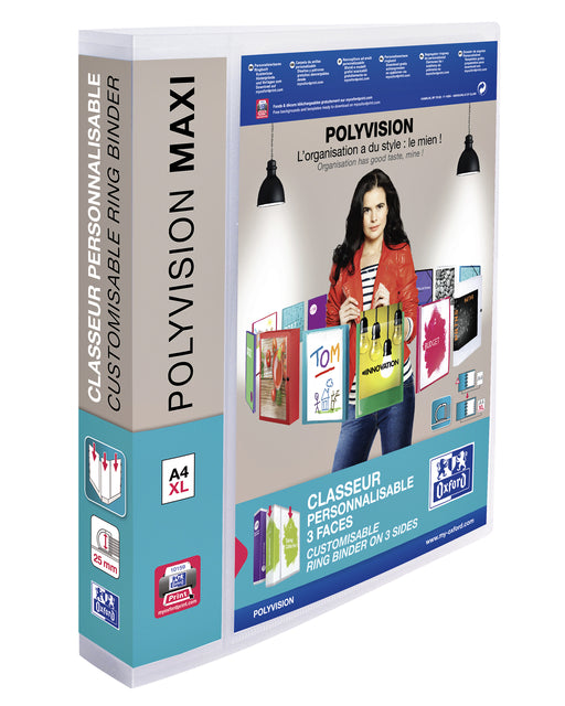 Präsentationsband Oxford Polyvision Maxi A4 XL 4-Ringe D-Mech 30mm transparent