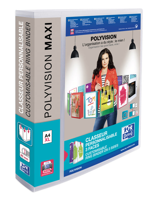 Bande de présentation Oxford Polyvision Maxi A4 XL 4 rings D-Mech 40 mm Transparent | 10 morceaux
