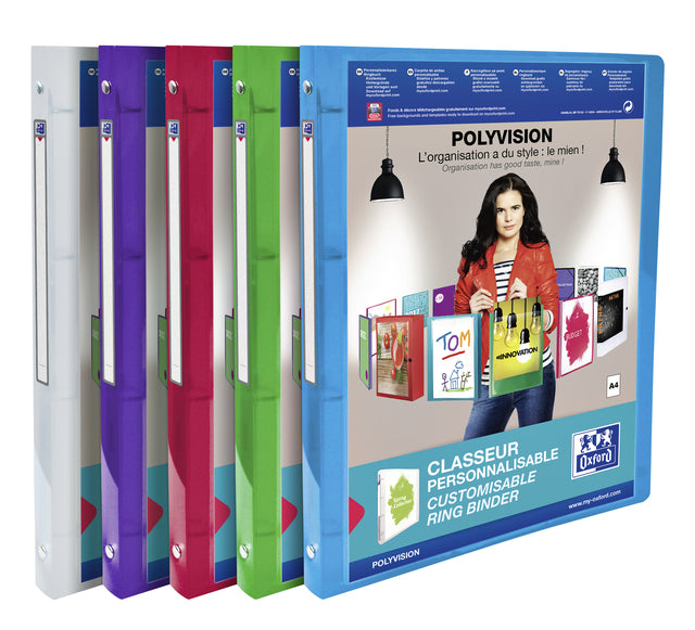 Präsentationsband Oxford Polyvision A4 4-Ringe O-Mech 15mm Assorti | 12 Stücke