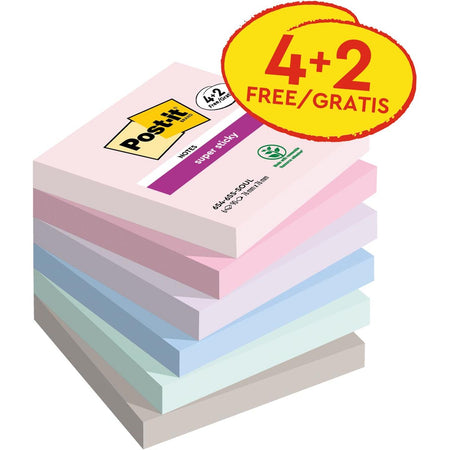 Post-it - Notizblock 654 Super Sticky 76x76mm 4+2 gratis Soulful