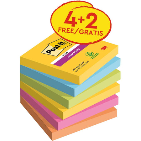 Post-it - Notizblock 654 Super Sticky 76x76mm 4+2 gratis Karneval