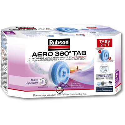 Rubson - Nachfüllpackung für Luftentfeuchter AERO 360, Schachtel mit 4 Tabs à 450 Gramm, Lavendel