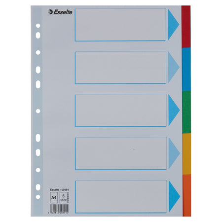 Esselte - Tabs Standard A4 5-teiliger Karton 11-Ring mit sortiertem Deckblatt | 20 Stück