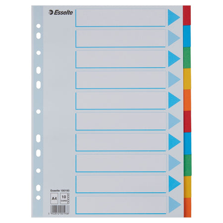 Esselte - Tabs Standard A4 10-teiliger Karton 11-Ring mit sortiertem Deckblatt | 10 Stück