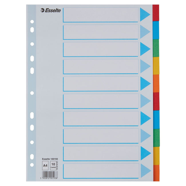 Esselte - Tabs Standard A4 10-teiliger Karton 11-Ring mit sortiertem Deckblatt | 10 Stück
