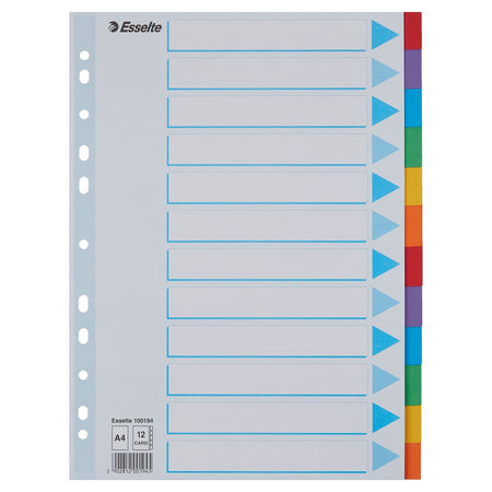 Esselte - Tabs Standard A4 12-teiliger Karton 11-Ring mit sortiertem Deckblatt | 10 Stück