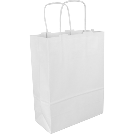 Klika - Tasche | Kraftpapier | gedrehte Papierschnur | 18x8x24cm | Einkaufstasche | weiß | 100 Stück