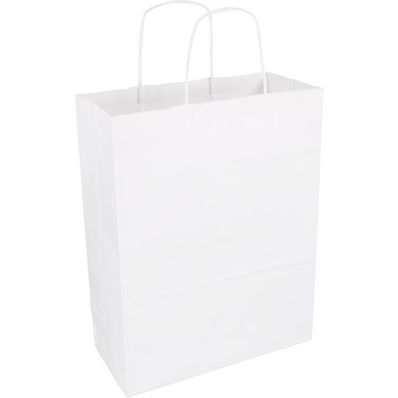 Klika - Tasche | Kraftpapier | gedrehte Papierschnur | 26x 12x34cm | Einkaufstasche | weiß | 100 Stück