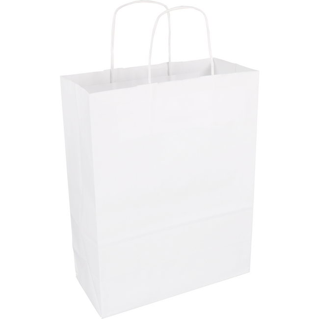 Klika - Tasche | Kraftpapier | gedrehte Papierschnur | 26x 12x34cm | Einkaufstasche | weiß | 100 Stück