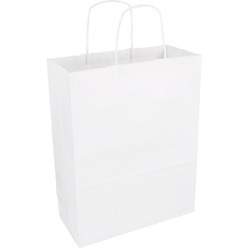 Klika - Tasche | Kraftpapier | gedrehte Papierschnur | 26x 12x34cm | Einkaufstasche | weiß | 100 Stück